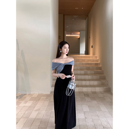 御姐风一字肩连衣裙女露肩长裙