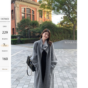 1XTWO 松弛有度 两穿法/气质围脖领毛衣外套女宽松翻领长款大衣