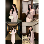 女休闲外套阔腿卫裤 1XTWO 连帽运动卫衣套装 宽松短款 慵懒粉调