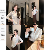 经典 智性 老钱风1OO亚麻长袖 1XTWO 衬衫 女通勤翻领宽松休闲衬衣