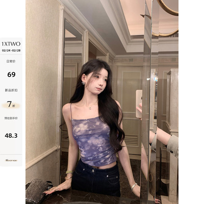 1XTWO网纱印花外穿短款吊带背心