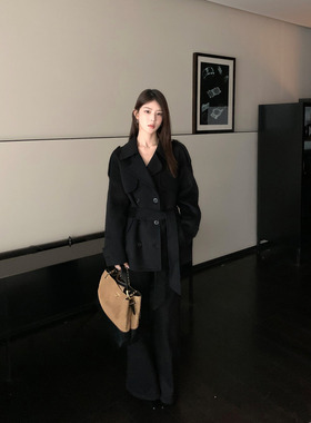 1XTWO 自持矜贵 气质羊毛双面呢外套女高级感宽松短款呢子大衣