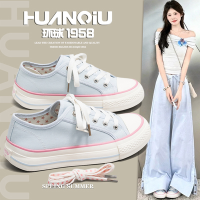 环球官方旗舰店低帮兰色帆布鞋女