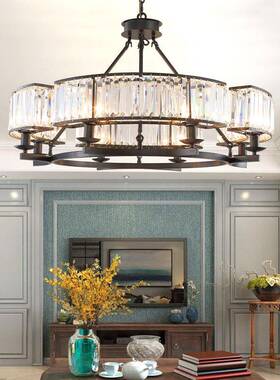 美式吊灯后现代北欧轻奢水晶LED客厅灯现代简约卧室铁艺餐厅灯具