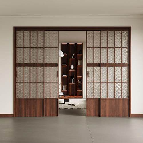 新中式复古推拉门中古风厨房阳台客厅茶室书房三联动移门玻璃隔断