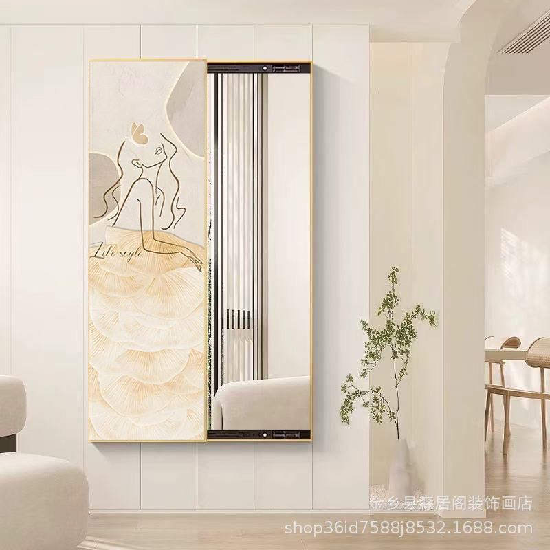璀璨人生描边美女图简约装饰画推拉镜画全身镜暗藏式玄关卧室镜子