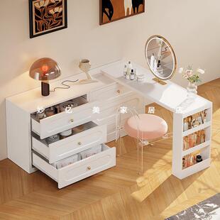 钢制新款梳妆台桌现代卧室床尾简约斗柜一体小型收纳可伸缩化妆桌