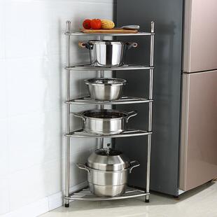 多层不锈钢放锅架子厨房置物架扇形角落收纳架落地三角架厨具用品