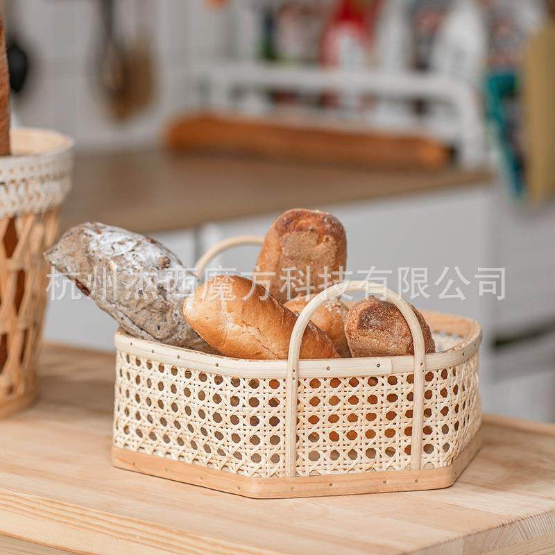 手工藤编木片篮六角提手篮蔬菜水果篮面包框桌面收纳筐美食拍摄,纺织面料/辅料/配套,纺织机械配件,淘宝优惠券,粉丝福利购,淘宝优惠卷