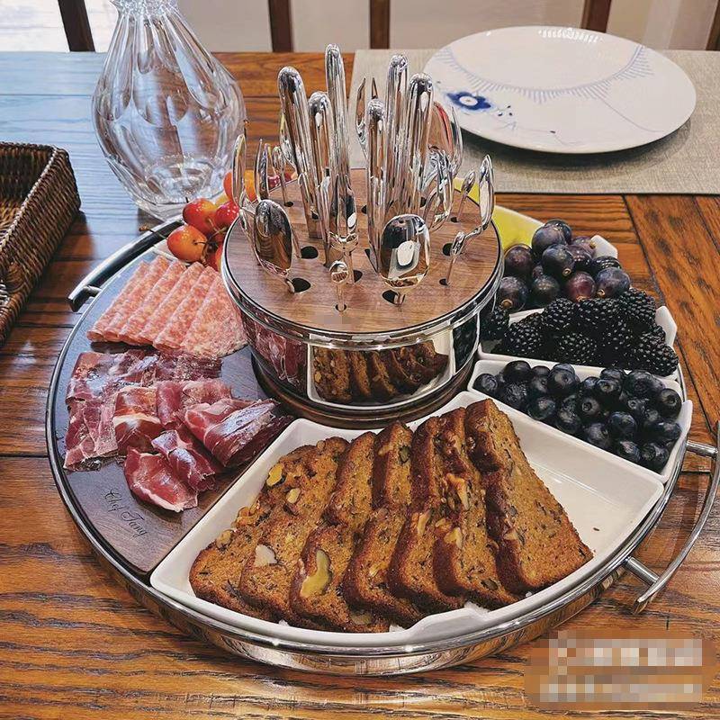 新款Moodparty昆汀欧式轻奢不锈钢餐具托盘小吃点心拼盘可送礼