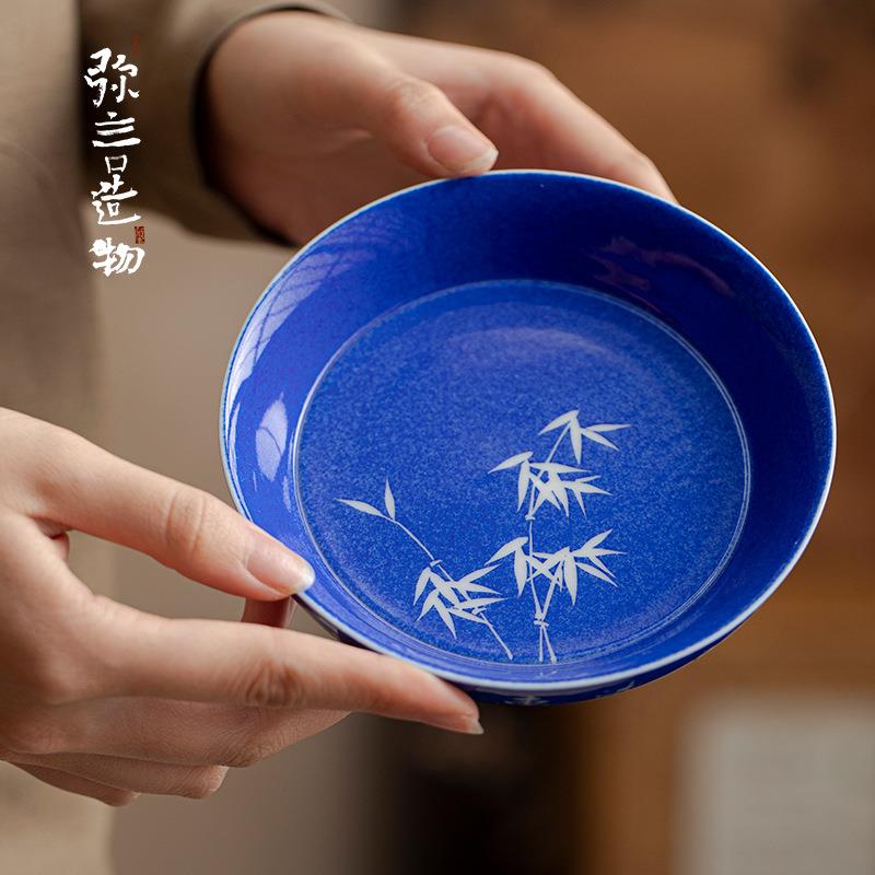 弥言留白手绘诗文竹子壶承家用干泡盘日式蓄水小茶台盖碗茶壶垫子