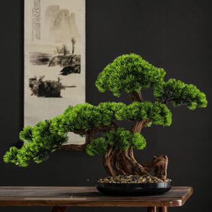 仿真迎客植松盆景绿造景酒饰店装仿关生树新中式玄崖柏罗汉松MZN