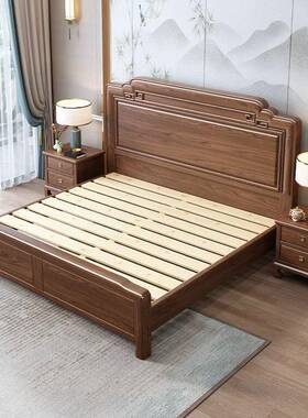 中式乌金实木实24161木床1.8米新双人床卧1.5米单人床室高箱储物