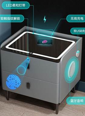 南康无家具多功能能床头柜圆智角简约现代轻XRJ奢线充电指锁纹网