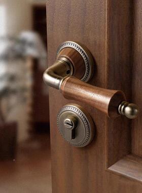 嘉堡XTN中古森卧风室门锁法式胡木桃复古门把手室内房间磁吸木门