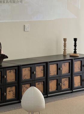 古香云纱电中视柜柜实木床门头LFM柜卡柜卧室储物靠墙复古黑色斗