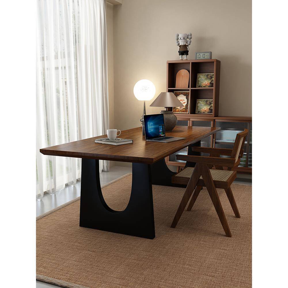 AJJJ桌8L实餐桌胡桃木色客厅大长木桌工作公台大板餐书一体家用办