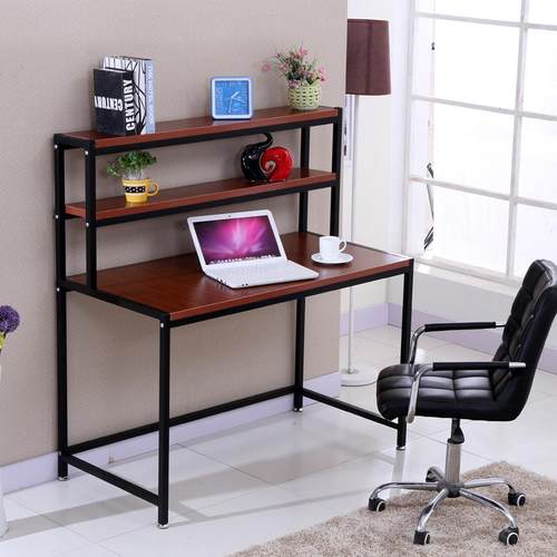 简约书桌书架台一体家用学电脑桌式习卧室公写LGP字桌餐桌多办功