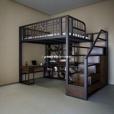 铁艺高床架小间户型中式省空复式二IAY楼阁床单上层上下桌床铁架