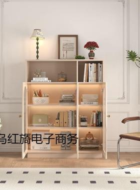 书柜客厅玻璃防尘书架儿童收纳柜置轻奢物架法72713式奶油风门储