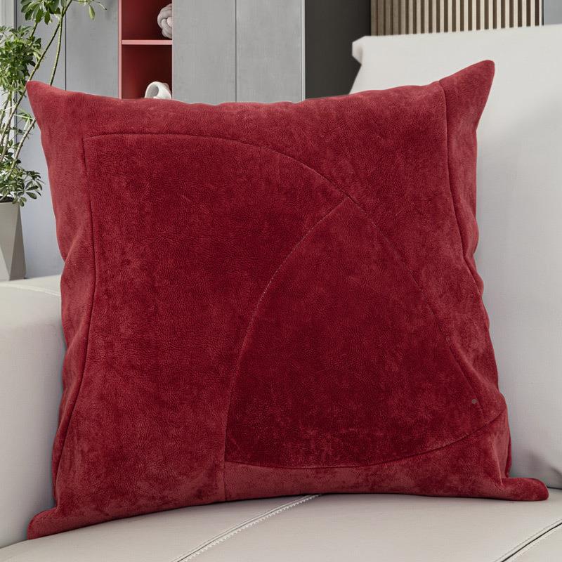 现简约样板间红色大抱面枕加厚进接口绒弧形拼PTG代靠枕沙发靠垫