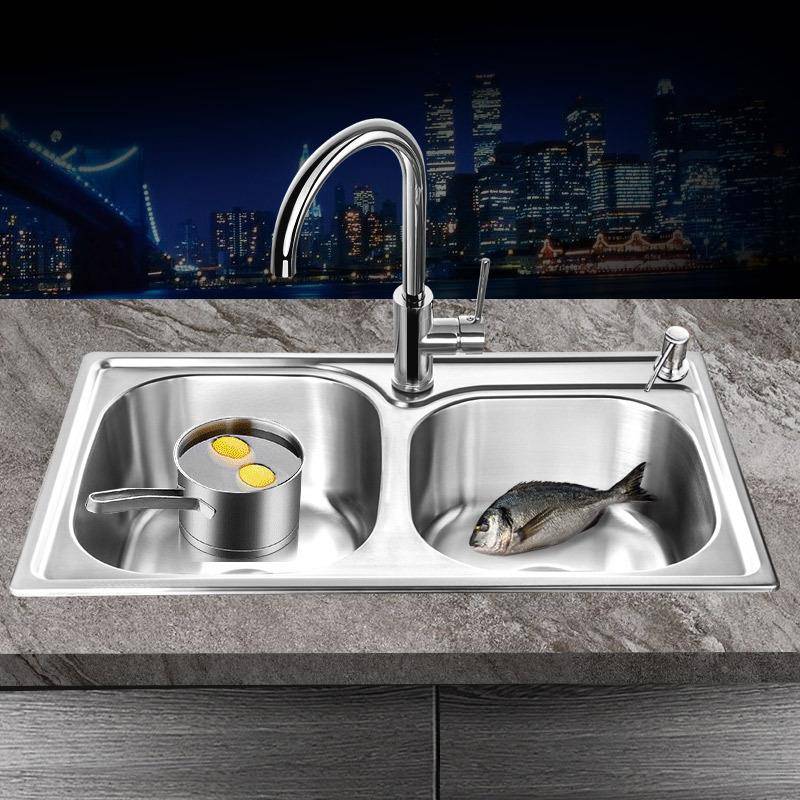 04不锈钢厨房水槽中用洗菜池大盆单槽洗碗台双槽3拉伸RAB圆家角星