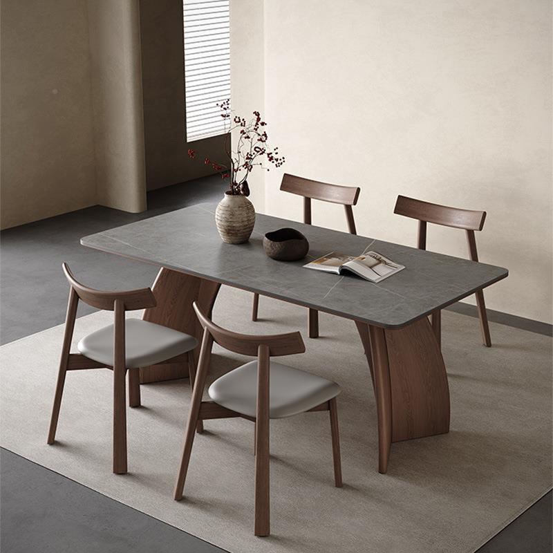 现代复古洞石YCX岩板餐风桌哑光家用户白型胡桃小色中古蜡木实木