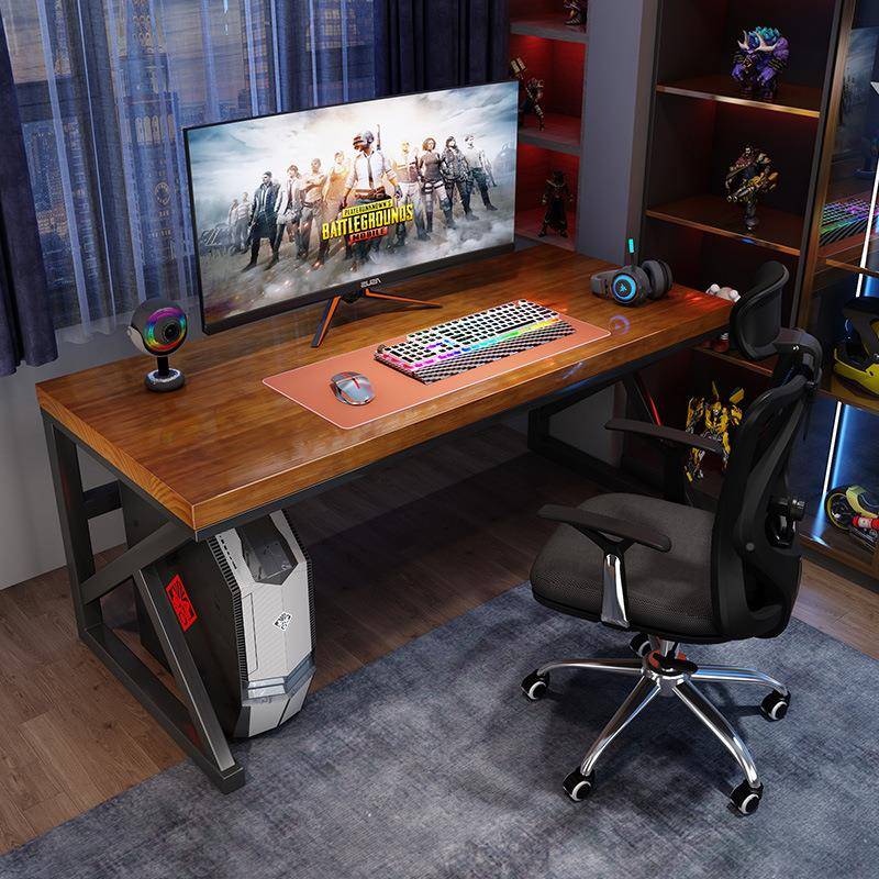 电电木脑桌奢办公实书MMM桌桌子工作台现代双轻长桌竞人台办脑桌