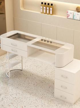 奶MXF型油风甲桌美白色日式经济玻璃约单人全套轻奢简美甲台美甲