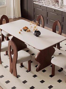 式中古风岩板餐桌椅组合家色用实木57728饭桌小漪户型长方形黑涟