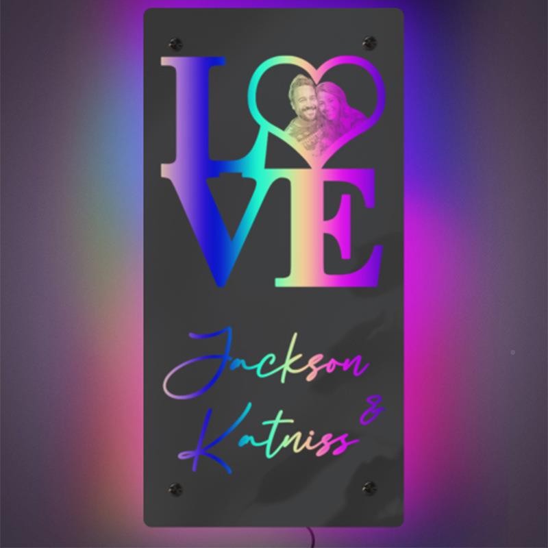 自定面义竖版镜亚克力镜FOI面发七夜灯带遥控镜子彩灯床光头氛围