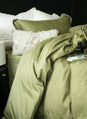 SUER美式件提花100S绒纯棉被套床笠YKV四套高品质缎柔软长棉贡床