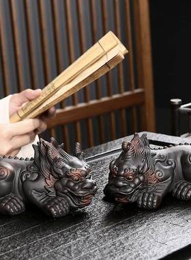 手紫陶貔貅茶可养招财陶40251家瓷居摆件茶玩茶桌茶台工装饰茶具宠配件