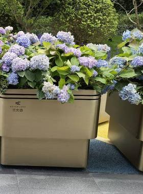 户创意不锈花花箱组合外商业街道52546铁艺箱隔钢断售楼部成品花