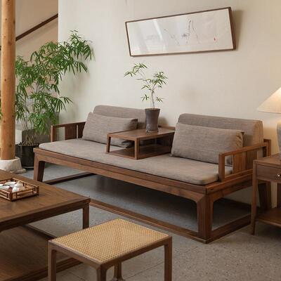 新中式罗黑胡桃木LHC00000实木罗汉沙发汉榻床厅现代中式客小户型