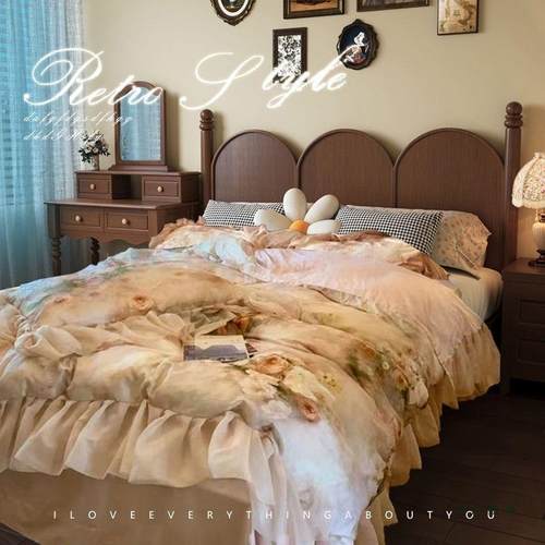 复古美.实木床双人1床5式米1TIE.8米现代简约中古风公寓出租屋民