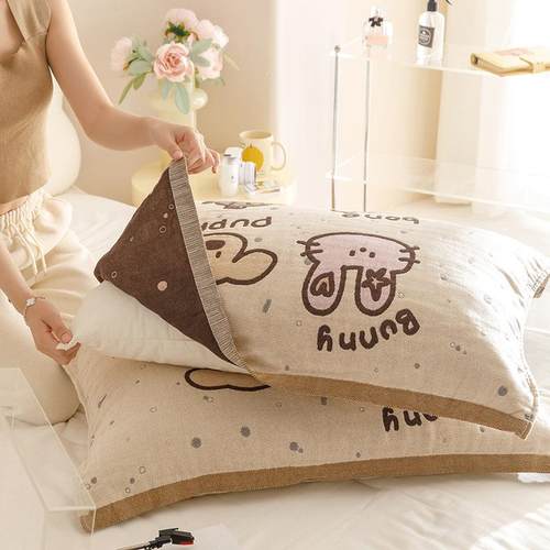 A类级母婴全棉大版织色花四层纱布枕巾52*7YKY8c提m纯棉四层纱枕