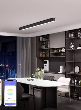 现代贴LED顶吸顶灯长条BGS灯遥控黑色调厅光灯具客卧室办公室灯