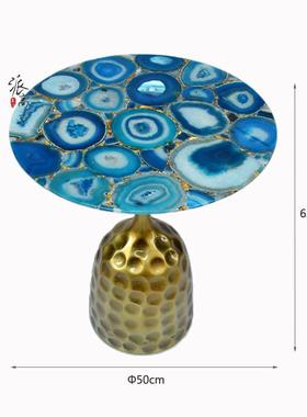 厂玛家现货天蓝色玛POO瑙边几角几然创意瑙水晶茶桌面几台面洽谈