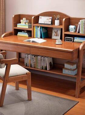 实木书桌单人手升降桌中学生OUS书卧家用简动约书桌椅+室书柜写字