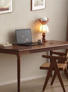 北黑胡桃实木书桌约用带家抽屉卧室小美户型学简习写字办公95028