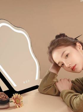 智梳妆能台子云朵化镜LED带灯镜台式桌面OFC镜轻奢旋转主卧梳妆妆
