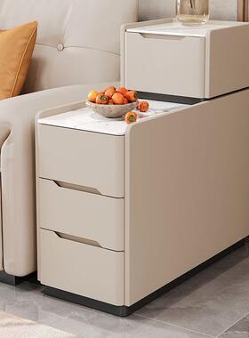 木轻奢岩板皮质落地双实层沙边几边柜感小型夹缝KKM发柜角侧边柜