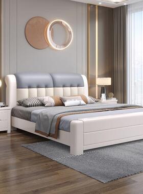 现代简约胡桃木实木床18米双人床.15米主卧白色.OAB物软靠储婚床