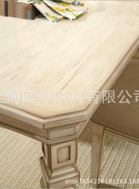 出口美式复古实木大方桌六八组人餐缩桌椅色合欧式LEY仿古白拉伸