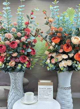 落地高客档假花玫瑰花束厅放摆花装饰绢花婚酒店SQJ花艺插花仿真