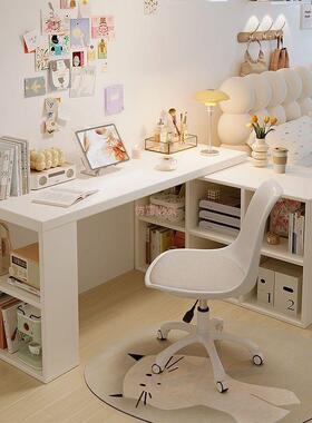 转子角书桌用学习家桌卧室女生梳妆书柜一体EQN实木台L型拐角电脑