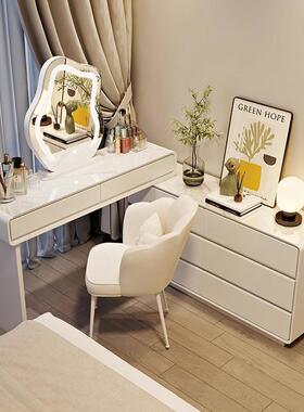 奶油风岩板实木超梳妆台30薄cm宽室OCI床尾极化卧妆桌奶油风一窄