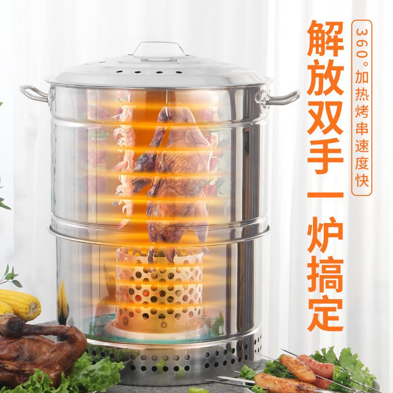 不锈吊炉无烟烧串QTU烤炉缸商用烤焖烤炉烤鸡鸭鹅烤羊腿肉吊挂烤