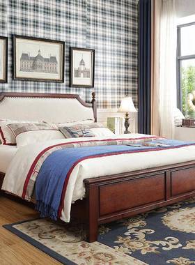 美式复古实木床主8卧双人大床1物ABOm5现代简1约米轻奢软包储婚床